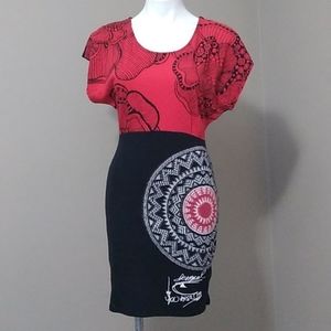 Desiguel black/red aztek knee length dress small